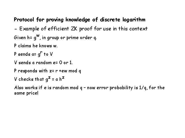 Protocol for proving knowledge of discrete logarithm - Example of efficient ZK proof for