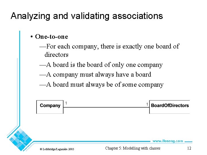 Analyzing and validating associations • One-to-one —For each company, there is exactly one board