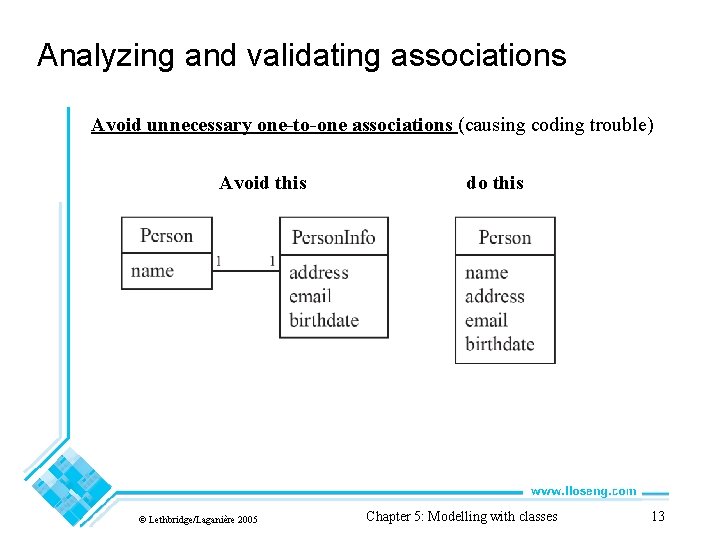 Analyzing and validating associations Avoid unnecessary one-to-one associations (causing coding trouble) Avoid this ©