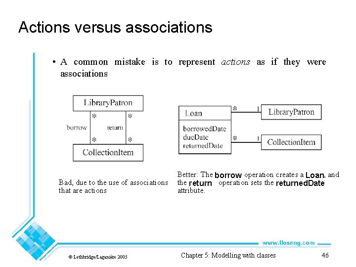 Actions versus associations • A common mistake is to represent actions as if they