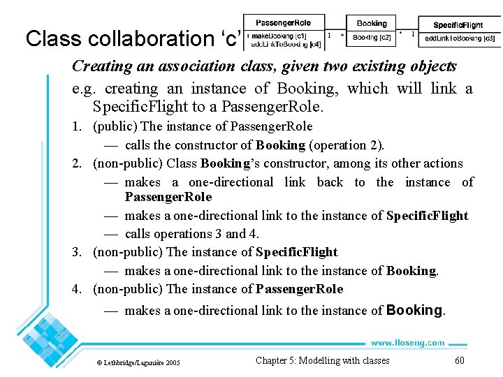 Class collaboration ‘c’ 1 1 Creating an association class, given two existing objects e.