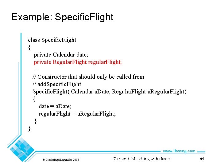 Example: Specific. Flight class Specific. Flight { private Calendar date; private Regular. Flight regular.