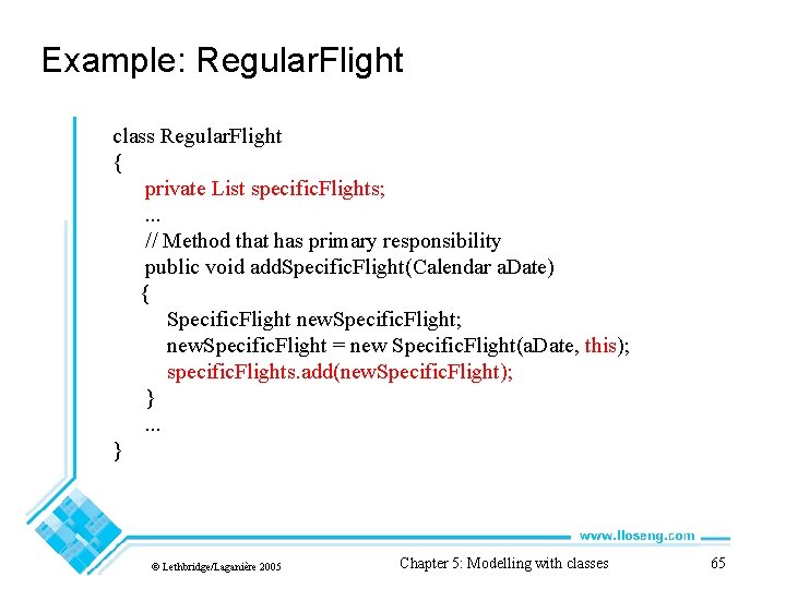 Example: Regular. Flight class Regular. Flight { private List specific. Flights; . . .