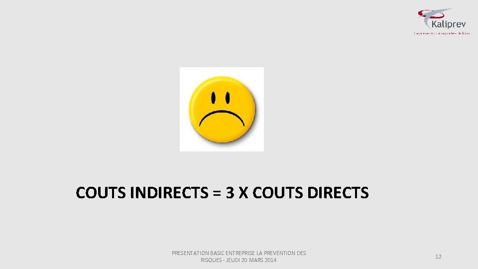 COUTS INDIRECTS = 3 X COUTS DIRECTS PRESENTATION BASIC ENTREPRISE LA PREVENTION DES RISQUES