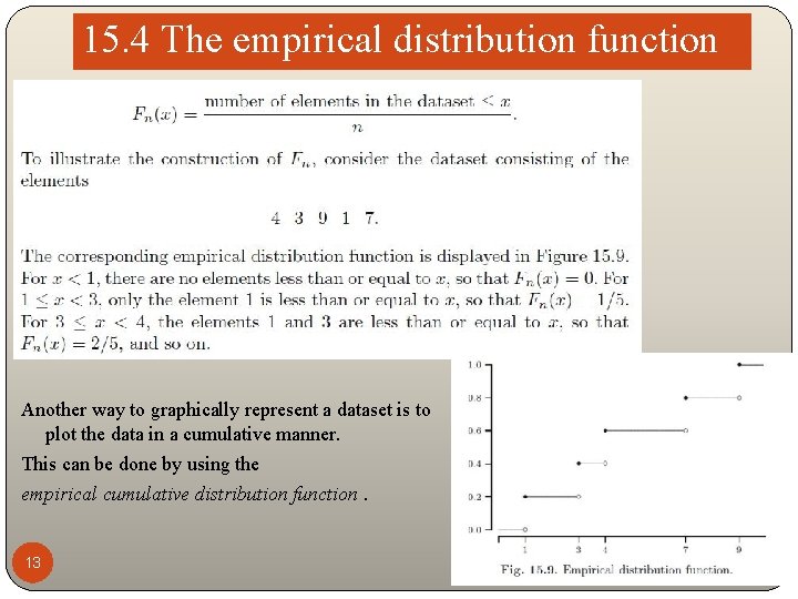 15. 4 The empirical distribution function Another way to graphically represent a dataset is