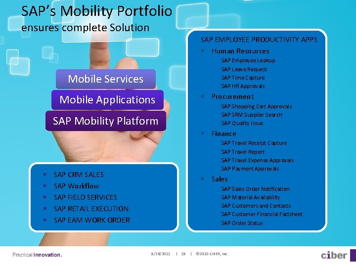 SAP’s Mobility Portfolio ensures complete Solution SAP EMPLOYEE PRODUCTIVITY APPS § Human Resources •