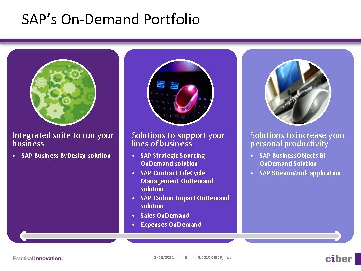 SAP’s On-Demand Portfolio Integrated suite to run your business Solutions to support your lines