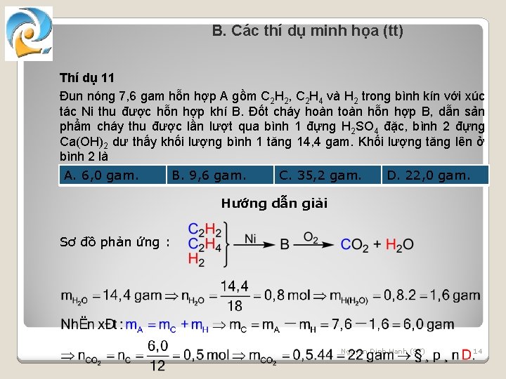 B. Các thí dụ minh họa (tt) Thí dụ 11 Đun nóng 7, 6