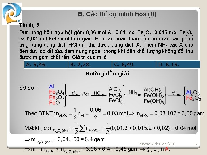 B. Các thí dụ minh họa (tt) Thí dụ 3 Đun nóng hỗn hợp