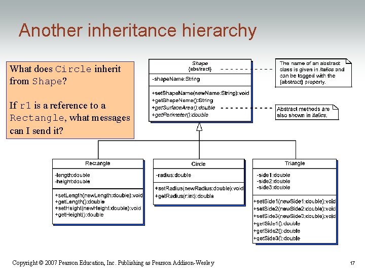 Another inheritance hierarchy What does Circle inherit from Shape? If r 1 is a Another inheritance hierarchy What does Circle inherit from Shape? If r 1 is a