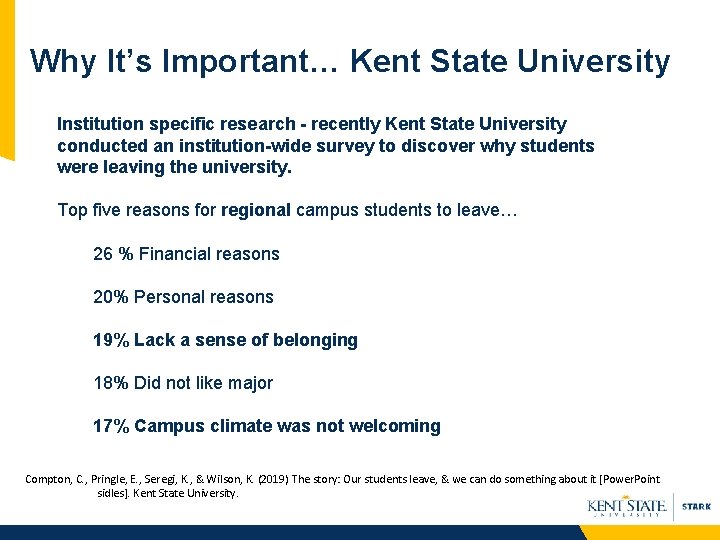 Why It’s Important… Kent State University Institution specific research - recently Kent State University