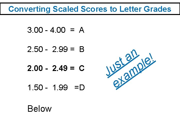 Converting Scaled Scores to Letter Grades 3. 00 - 4. 00 = A 2.