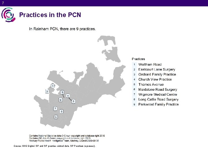 7 Practices in the PCN Source: NHS Digital. GP and GP practice related data.