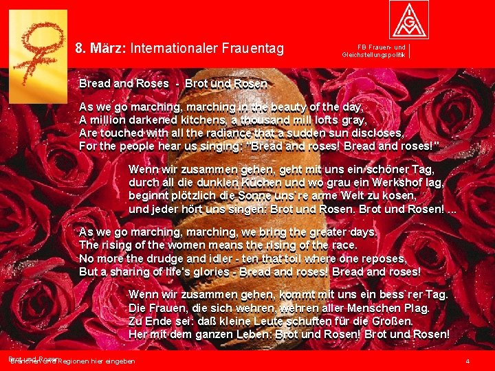 8. März: Internationaler Frauentag FB Frauen- und Gleichstellungspolitik Bread and Roses - Brot und