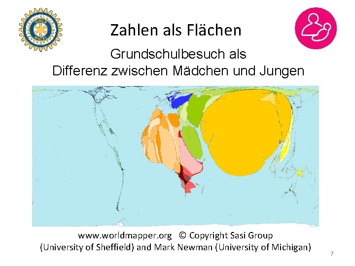 Zahlen als Flächen Grundschulbesuch als Differenz zwischen Mädchen und Jungen www. worldmapper. org ©