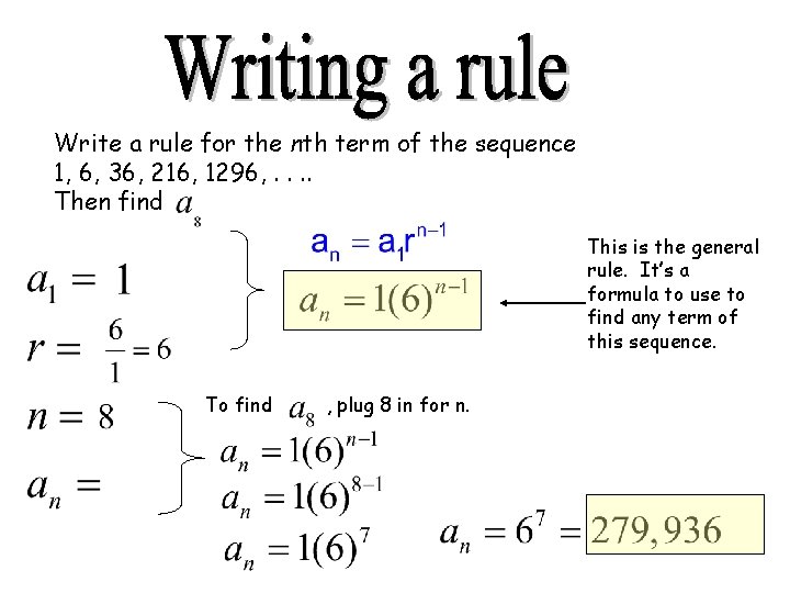 Write a rule for the nth term of the sequence 1, 6, 36, 216,