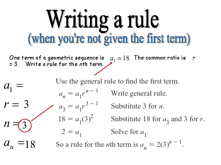 One term of a geometric sequence is = 3. Write a rule for the