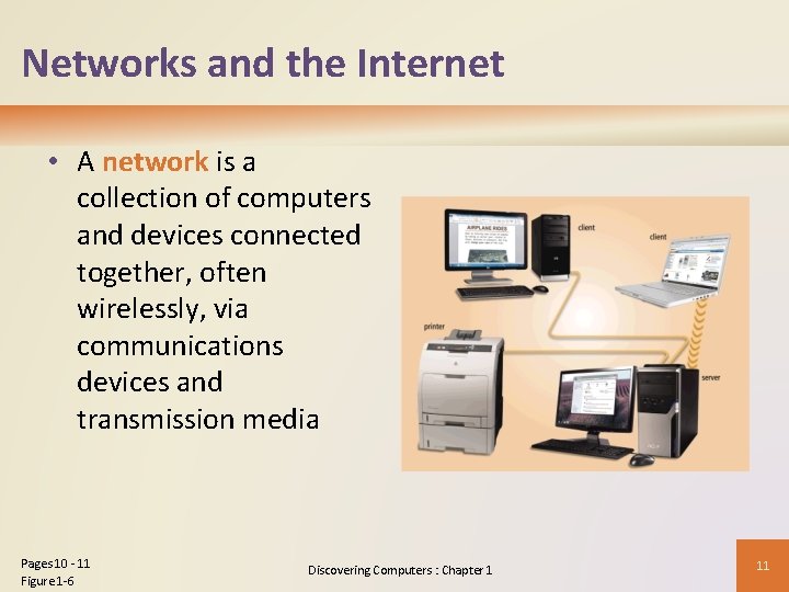 Networks and the Internet • A network is a collection of computers and devices