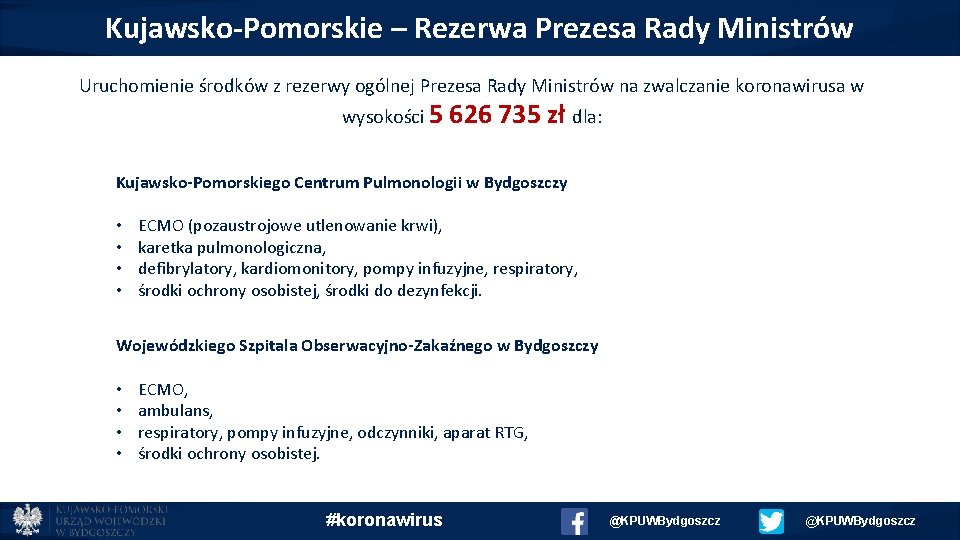 Kujawsko-Pomorskie – Rezerwa Prezesa Rady Ministrów Uruchomienie środków z rezerwy ogólnej Prezesa Rady Ministrów