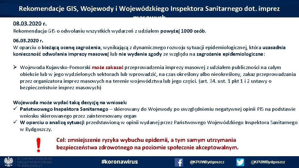 Rekomendacje GIS, Wojewody i Wojewódzkiego Inspektora Sanitarnego dot. imprez masowych 08. 03. 2020 r.