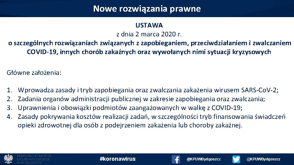 Nowe rozwiązania prawne USTAWA z dnia 2 marca 2020 r. o szczególnych rozwiązaniach związanych