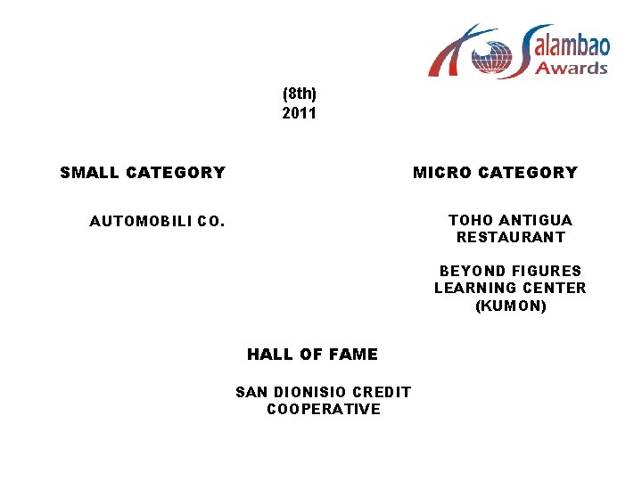 (8 th) 2011 SMALL CATEGORY MICRO CATEGORY TOHO ANTIGUA RESTAURANT AUTOMOBILI CO. BEYOND FIGURES