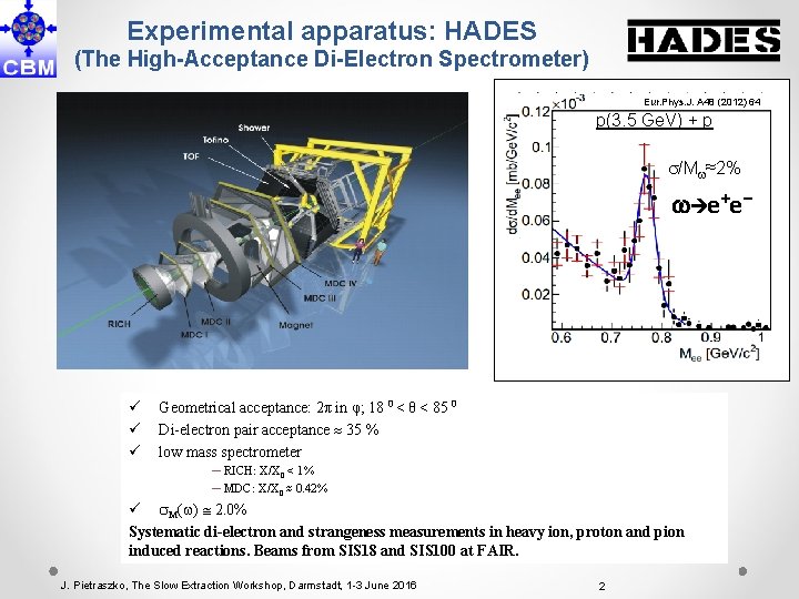 Experimental apparatus: HADES (The High-Acceptance Di-Electron Spectrometer) Eur. Phys. J. A 48 (2012) 64