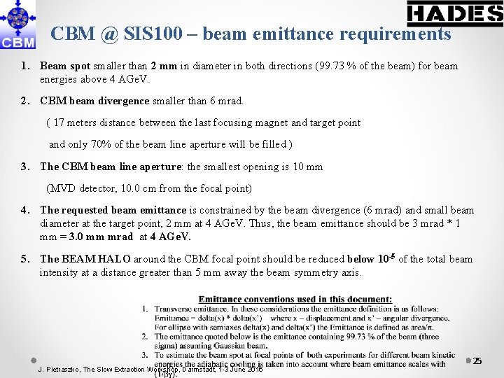 CBM @ SIS 100 – beam emittance requirements 1. Beam spot smaller than 2