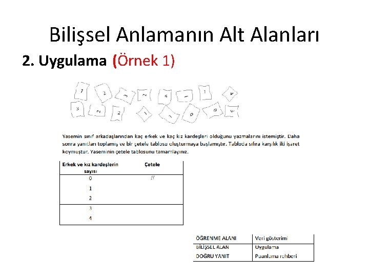 Bilişsel Anlamanın Alt Alanları 2. Uygulama (Örnek 1) 