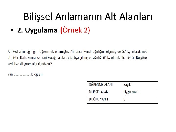 Bilişsel Anlamanın Alt Alanları • 2. Uygulama (Örnek 2) 
