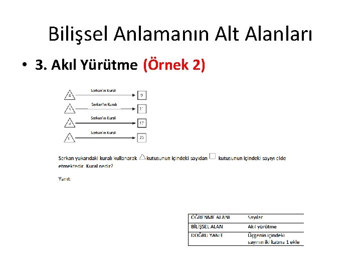 Bilişsel Anlamanın Alt Alanları • 3. Akıl Yürütme (Örnek 2) 