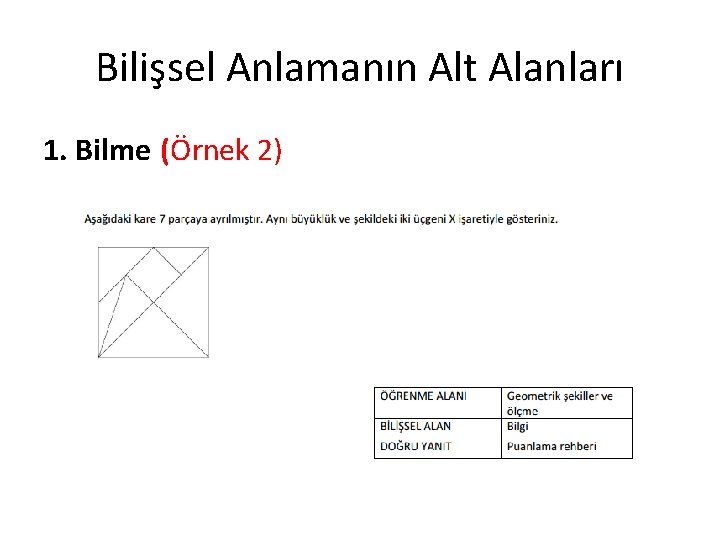 Bilişsel Anlamanın Alt Alanları 1. Bilme (Örnek 2) 