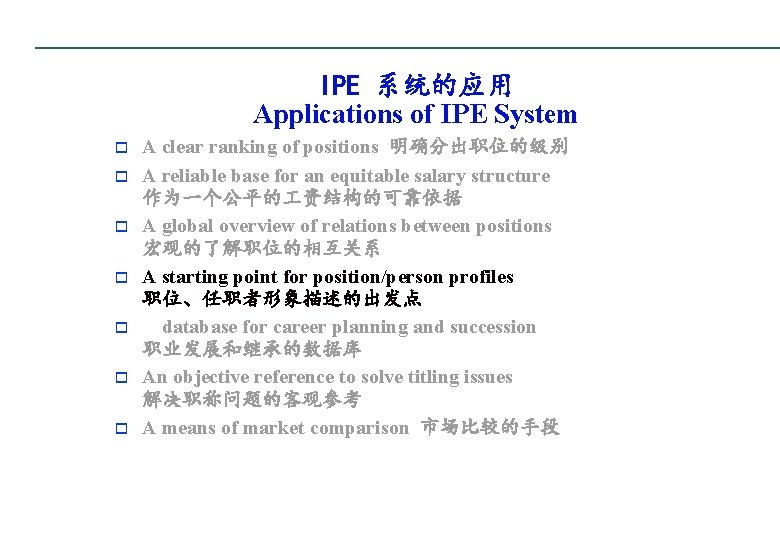 IPE 系统的应用 Applications of IPE System o o o o A clear ranking of