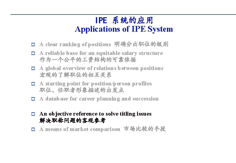 IPE 系统的应用 Applications of IPE System o o o o A clear ranking of