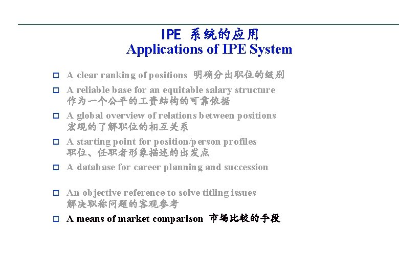 IPE 系统的应用 Applications of IPE System o o o o A clear ranking of