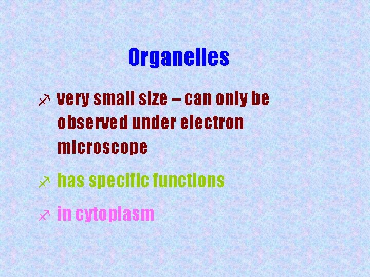 Organelles f very small size – can only be observed under electron microscope f