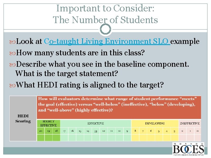 Important to Consider: The Number of Students Look at Co-taught Living Environment SLO example