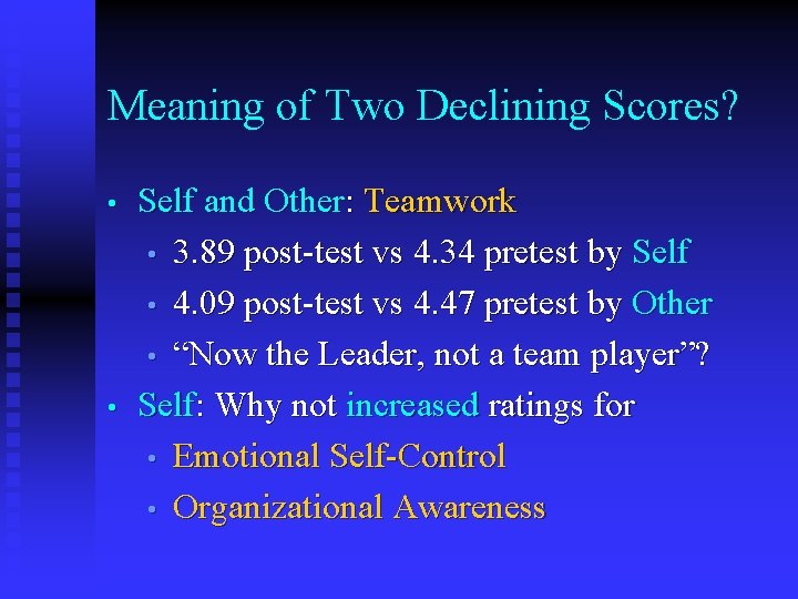 Meaning of Two Declining Scores? • • Self and Other: Teamwork • 3. 89