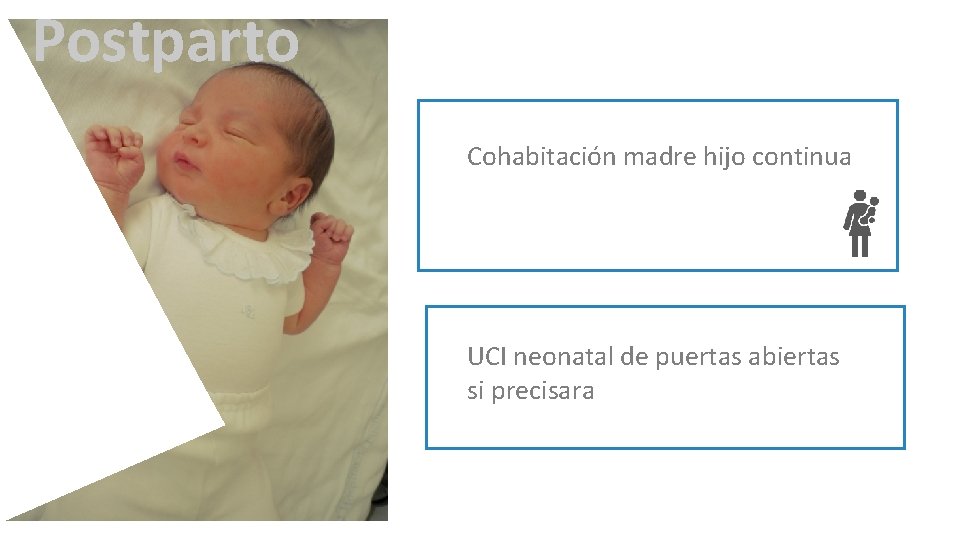 Postparto Cohabitación madre hijo continua UCI neonatal de puertas abiertas si precisara 