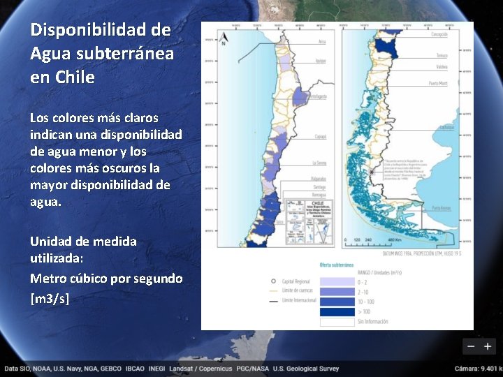 Disponibilidad de Agua subterránea en Chile Los colores más claros indican una disponibilidad de