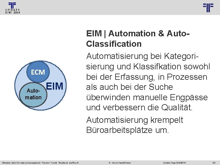 © PROJECT CONSULT Unternehmensberatung Dr. Ulrich Kampffmeyer Gmb. H 2011 ECM Automation EIM Aktuelles