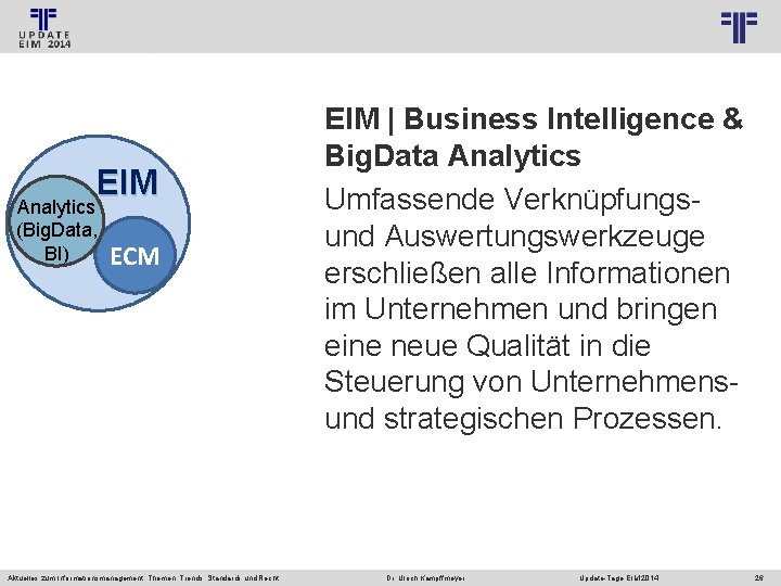 © PROJECT CONSULT Unternehmensberatung Dr. Ulrich Kampffmeyer Gmb. H 2011 EIM Analytics (Big. Data,