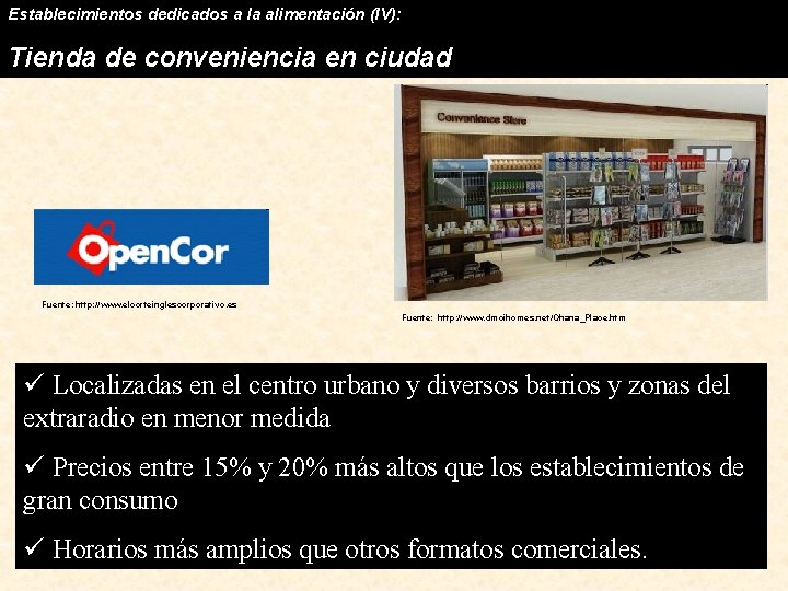 Establecimientos dedicados a la alimentación (IV): Tienda de conveniencia en ciudad Fuente: http: //www.
