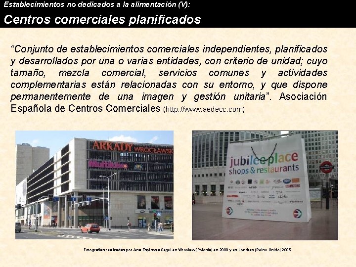 Establecimientos no dedicados a la alimentación (V): Centros comerciales planificados “Conjunto de establecimientos comerciales