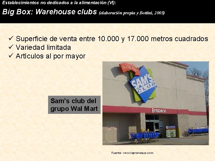 Establecimientos no dedicados a la alimentación (VI): Big Box: Warehouse clubs (elaboración propia y