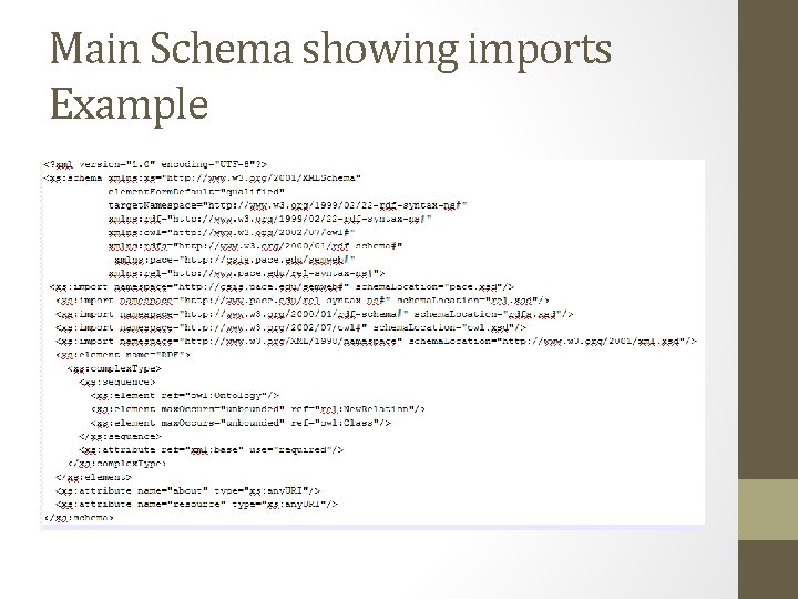 Main Schema showing imports Example 