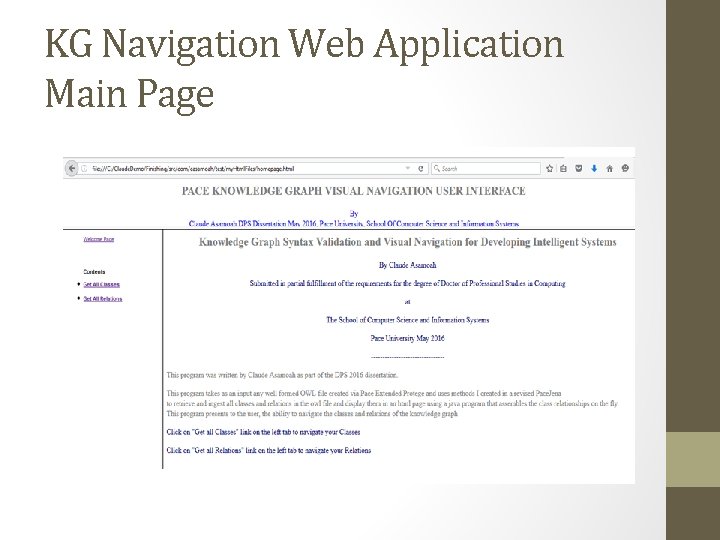 KG Navigation Web Application Main Page 