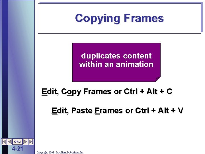 Copying Frames duplicates content within an animation Edit, Copy Frames or Ctrl + Alt