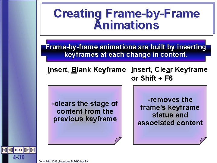 Creating Frame-by-Frame Animations Frame-by-frame animations are built by inserting keyframes at each change in