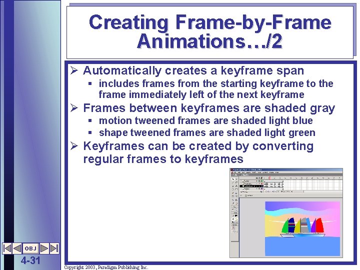 Creating Frame-by-Frame Animations…/2 Ø Automatically creates a keyframe span § includes frames from the
